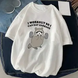 Beyaz Kedi Halter baskılı Çalışma Komik Spor Salonu Tasarım Etiket Grafik li T