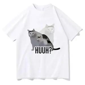 Beyaz Kedi Meme Baskı Karikatür Grafik Baskı Yaz Tees Tops Harajuku
