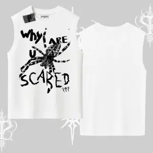 Beyaz Kolsuz Tişört Why are u Scared
