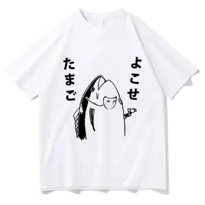 Beyaz Komik Japon Balık Silah Tshirt,/ Harajuku Kawaii i Yaz Üstleri