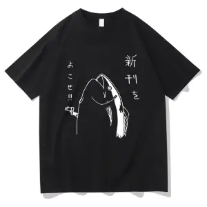Beyaz Komik Japon Balık Silah Tshirt,/ Harajuku Kawaii i Yaz Üstleri