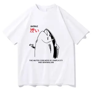 Beyaz Komik Japon Balık Silah Tshirt,/ Harajuku Kawaii i Yaz Üstleri