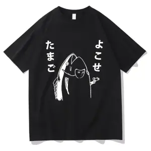 Beyaz Komik Japon Balık Silah Tshirt,/ Harajuku Kawaii i Yaz Üstleri