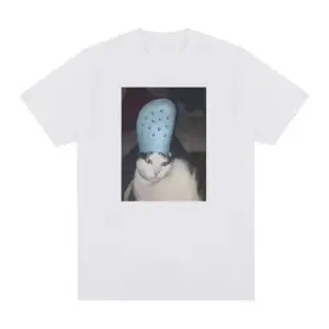 Beyaz Komik Meme Kedi Baskı Grafik Vintage B