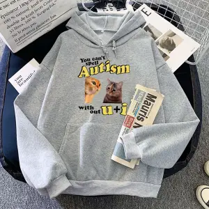 Beyaz Komik Meme kedi Hoodies U olmadan heceleyemezsiniz ve ben karikatür grafik