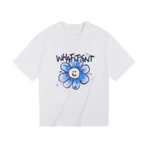 Beyaz Kore Marka Saf Zarif Baskı Yuvarlak Boyun G