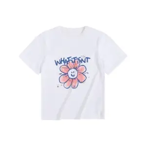 Beyaz Kore Marka Saf Zarif Baskı Yuvarlak Boyun G