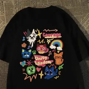 Beyaz Kore Retro Sevimli Kedi ler için Gevşek Yuvarlak Boyun Yaz