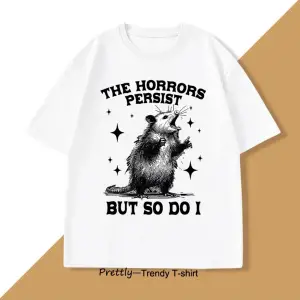 Beyaz Korku Kalıcı Ama Bu yüzden Yaparım Retro Opossum Komik Tshirt Sokak