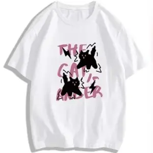 Beyaz Korku Kedi Baskı Yaz, Saf Y2k Üst Hem lar için Uygun