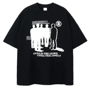 Beyaz Lonely Baskılı Bisiklet Yaka Oversize Erkek Tişört