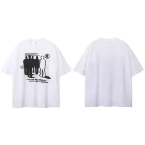 Beyaz Lonely Baskılı Bisiklet Yaka Oversize Erkek Tişört