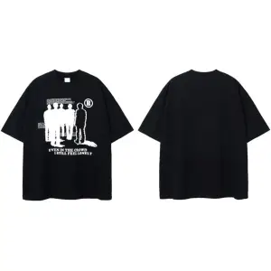 Beyaz Lonely Baskılı Bisiklet Yaka Oversize Erkek Tişört