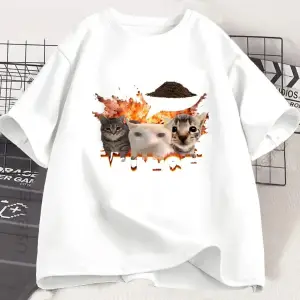 Beyaz Malç Komik Kedi Meme Klasik T Yaz Tees streetwear Tee T
