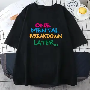 Beyaz Mektup baskılı bir zihinsel arıza sonra grafik yaz Streetwear Hip Hop ra