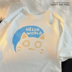 Beyaz Merhaba Dünya Yaz Trendy Gevşek Kodu İtiraf Eğlenceli Çift Yarım Koll