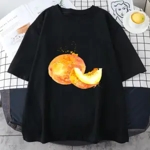 Beyaz Meyve nar kavun baskı lu üstleri gevşek o-boyun Tees