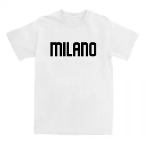 Beyaz Milano şehir baskı % yaz -gömlek yuvarlak boyun yumuşak l