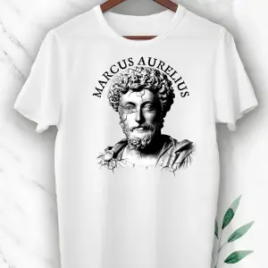 Beyaz Mitoloji Filozof Marcus Aurelius Baskılı Unısex Tişört