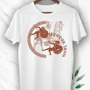 Beyaz Mitoloji Truva Prensi Hektor Baskılı Unısex Tişört