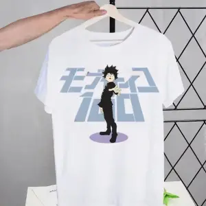 Beyaz Mob Psycho 100 Shigeo Kageyama Retro Yıkanmış Tees Tops Harajuku Bir Anime Mang