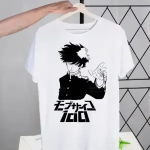 Beyaz Mob Psycho 100 Shigeo Kageyama Retro Yıkanmış Tees Tops Harajuku Bir Anime Mang