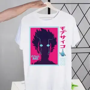 Beyaz Mob Psycho 100 Shigeo Kageyama Retro Yıkanmış Tees Tops Harajuku Bir Anime Mang