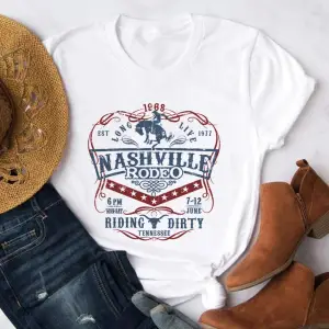 Beyaz Nashville Rodeo Batı Grafik Vintage Kovboy Tennessee Country Müzik a