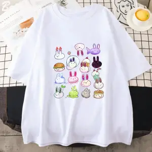Beyaz Omori Yaz Baskı Harajuku Unisex Yaz Tshirt Jap