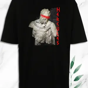 Beyaz Oversize Mitoloji Herkül Herakles Heykel Baskılı Tişört