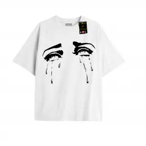 Beyaz Oversize T-shirt ağlayan gözler Özel tasarım