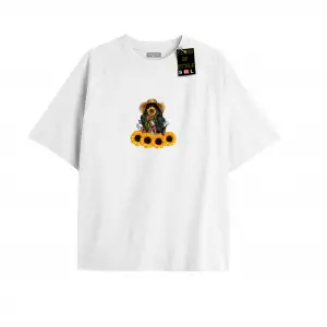 Beyaz Oversize T-shirt ay çiçeği Özel tasarım
