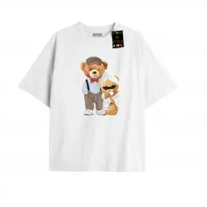 Beyaz Oversize T-shirt ayıcık bornoz Özel tasarım