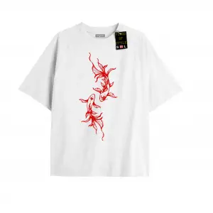 Beyaz Oversize T-shirt balık Özel tasarım