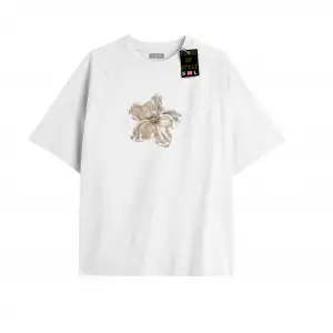 Beyaz Oversize T-shirt bej çiçek Özel tasarım