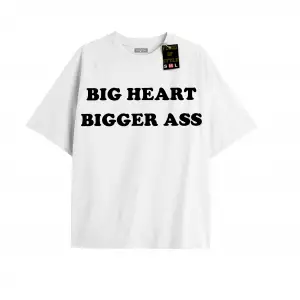 Beyaz Oversize T-shirt bıg heart bıgger ass Özel tasarım
