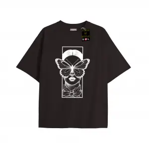 Beyaz Oversize T-shirt çerçeveyüzkelebek Özel tasarım