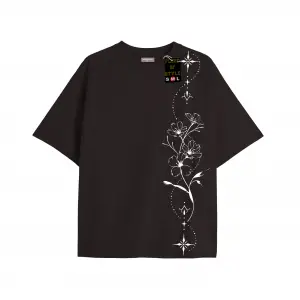 Beyaz Oversize T-shirt çiçek dal yıldız Özel tasarım