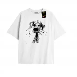 Beyaz Oversize T-shirt çizim köpek Özel tasarım