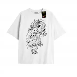 Beyaz Oversize T-shirt ejdarha Özel tasarım