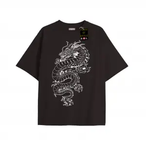 Beyaz Oversize T-shirt ejdarha Özel tasarım