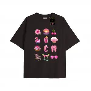 Beyaz Oversize T-shirt emoji pink Özel tasarım