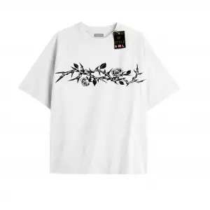 Beyaz Oversize T-shirt gül yaprak dal Özel tasarım