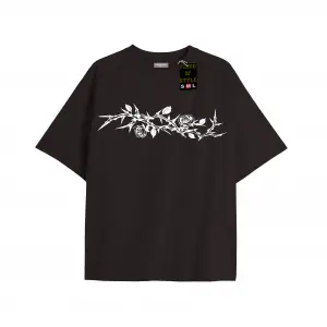 Beyaz Oversize T-shirt gül yaprak dal Özel tasarım