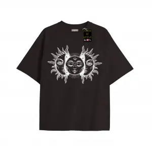Beyaz Oversize T-shirt güneş ay Özel tasarım