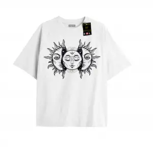 Beyaz Oversize T-shirt güneş ay Özel tasarım