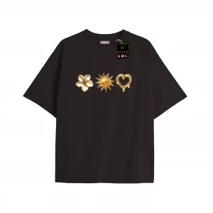 Beyaz Oversize T-shirt güneş kalp çiçek Özel tasarım