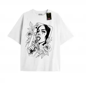 Beyaz Oversize T-shirt kadın çiçek gözyaşı Özel tasarım