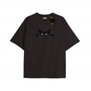 Beyaz Oversize T-shirt kedi Özel tasarım