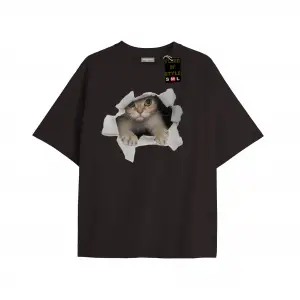 Beyaz Oversize T-shirt kedi Özel tasarım